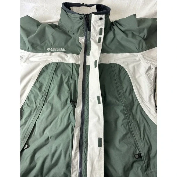 Mens Titanium Waterproof Columbia Jacket Hidden Hood Sage Green White Size Large - Picture 10 of 15